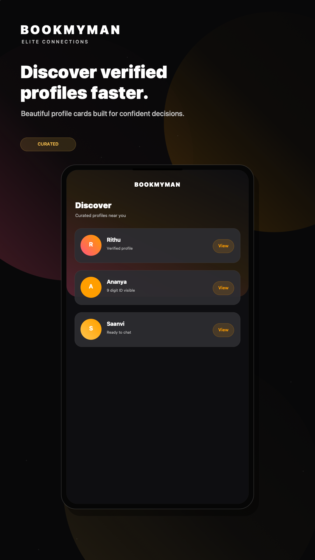 BookMyMan profile discovery screen