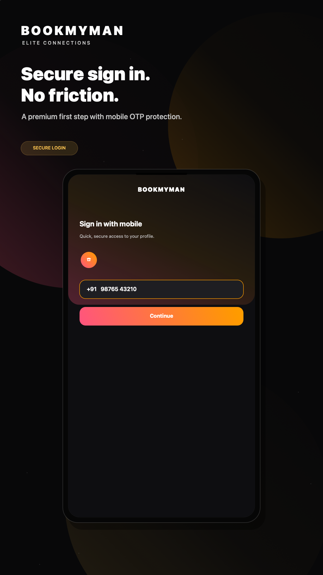 BookMyMan secure login screen